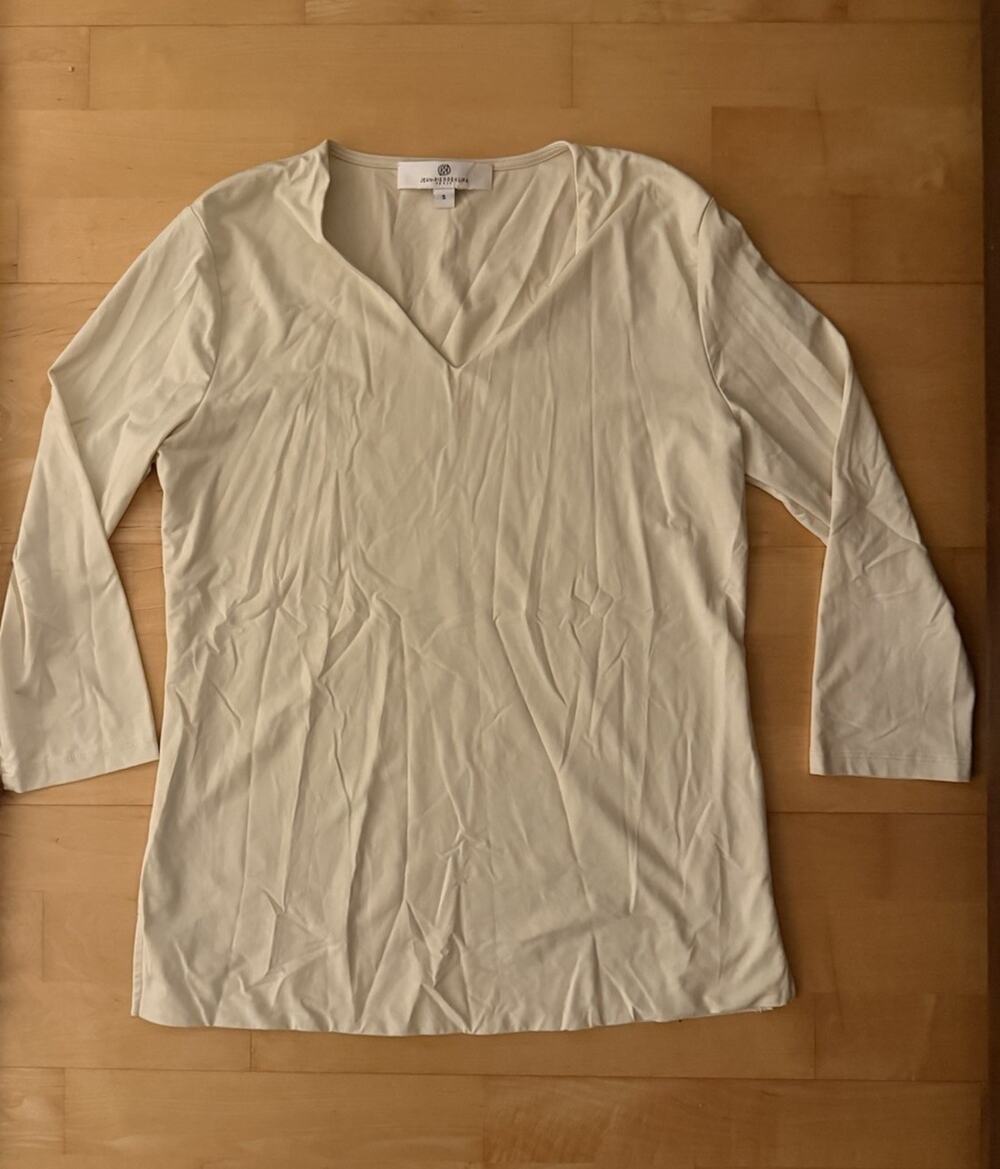 Jean-Pierre Klifa Paris Cream V-Neck 3/4 Sleeve Top Small Side Slit Tunic